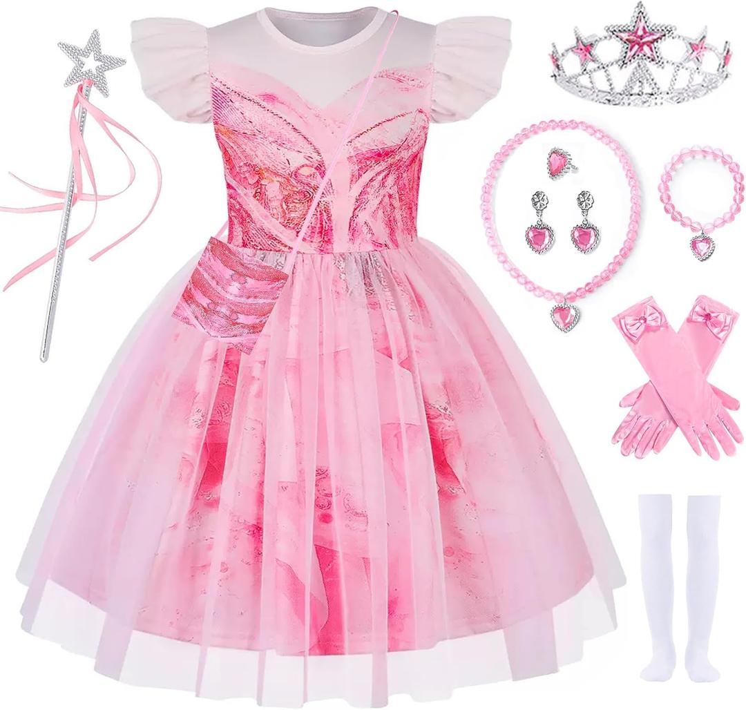 10 Pcs Halloween Costume for Girls Pink Dress for Kids (7-8 Years)