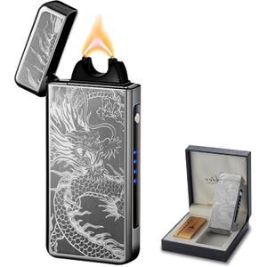 Electric Lighter Cool Rechargeable USB Dragon Lighter with Arc Plasma Windproof High Power LED Battery Indicator for Candles, Fireworks, Incense (Black Dragon)