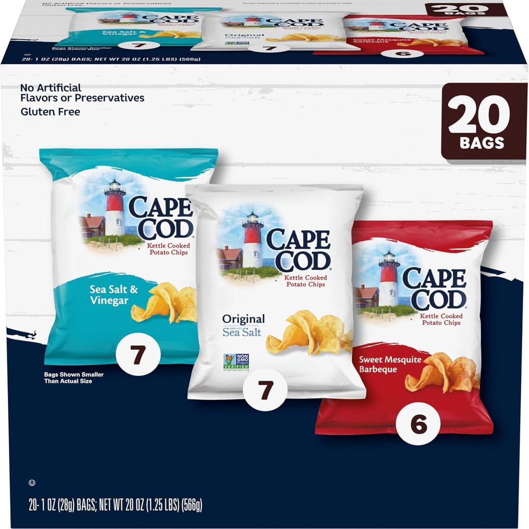 Cape Cod Variety Pack Chips, 20 Count 1 Oz (EXP 06/13/26)