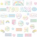 Pastel Affirmation Station Motivational Bulletin Board Set Pastel Rainbow Bulletin Board for Classroom Wall Decor Positive Affirmations Station Posters Mental Health Cutouts for Classroom Mirror Decor