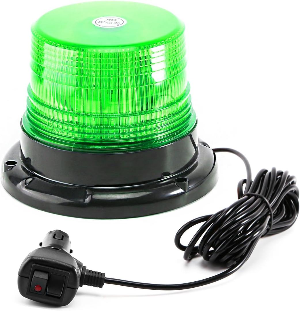 Green LED Beacon Lights 12-24V Warning Safety Flashing Emergency Roadside Strobe Mini Light Bar with Magnetic Base for Snow Plow Truck Construction Vehicles Forklift Tractor Golf Carts 1-Pcs