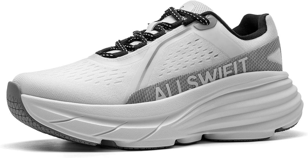 ALLSWIFIT Women's Comfortable Walking Shoes Cushion Lightweight Running Tennis Non-Slip Jogging Workout Gym Athletic Breathable Fashion Sneakers, Size 8, White, AWUMRS2513