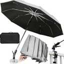 New 60" Folding Magnetic Umbrella, Designed for Outdoor Work, 600lb Strong Suction Hvac Umbrella With Magnetic Base & Clamp, 2-in-1 Sun & Rain Protection, 180° Adjustable, Portable for HVAC (Light Grey)