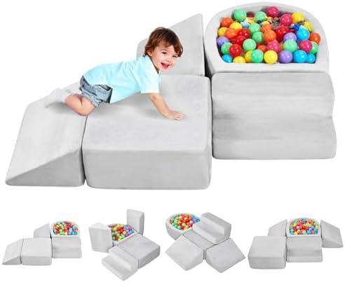 VEVOR Climbing Toys, 5-Piece Set, Foam Climbing Blocks for Toddlers 6 Months to 3 Years, Baby Climbing Blocks with Ball Pit (Balls Not Included), Indoor Climb and Crawl Activity Playset for Crawling