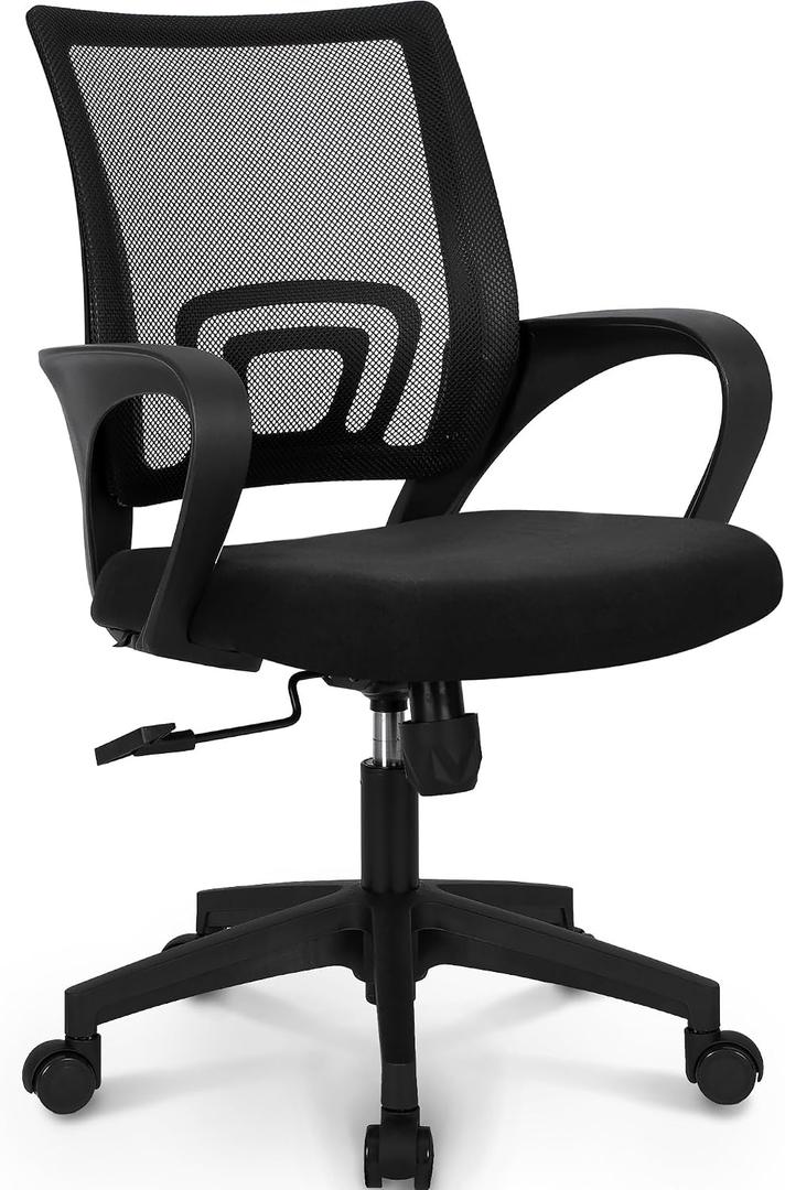 NEO CHAIR Office Computer Chair Ergonomic Mid-Back Mesh Desk Chair, Black | Breathable Mesh Back with Lumbar Support, Height Adjustment, Smooth Rolling Casters for Home Office, Study or Gaming Setup
