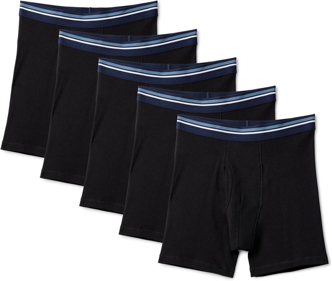 Amazon Essentials Men's Breathable Cotton Underwear Boxer Briefs, Tag-Free, Pack of 5, Medium, Black