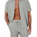 Dokotoo Men Men Linen Sets Outfits Summer 2 Piece Wedding Old Money Clothes Cuban Button Down Short Sleeve Shirts Set Casual Loose Shorts Vacation Outfit for Men Green X-Large
