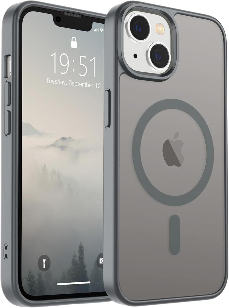 SUPFINE Magnetic for iPhone 15 Plus Case & iPhone 14 Plus Case(Compatible with MagSafe) (Military Grade Drop Protection) Slim Translucent Shockproof with Anti-Fingerprint Phone Case,Gray