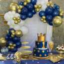 Navy Blue and Gold Party Balloons, 50 Pcs 12 Inches Navy Blue Gold White Latex Balloon for Birthday,Baby Shower, Graduation Decorations
