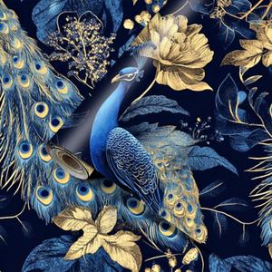 HOMETITUTE Peacock Peel and Stick Wallpaper, Blue Gold Floral Removable Self Adhesive Wall Paper for Bedroom Living Room, Decorative Wallpaper for Walls Cabinets Furniture, 15.7" x 39.4"