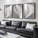 Large Framed Modern Wall Art for Living Room, 3 Piece Minimalist Abstract White and Grey Prints Wall Decor, Bright Style Artwork Paintings Pictures for Hallway Dining Office 24x36 Inch, 36" H x 24" W x 3Pcs