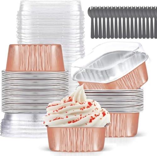 Amazon.com: Mini Cake Pans With Lids (10oz,40 Pack) 4x4 Aluminum Foil Square Cupcake Liners Brownie Baking Cups, Disposable Large Cupcake Pan, Jumbo Muffin Tin Ramekins Holders: Home & Kitchen