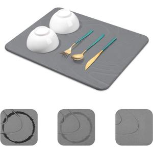 Stone Dish Drying Mat for Kitchen Counter - 18"x14" Dirt-Resistant Quick Drying Fast Absorbent Non-Slip Diatomite Mat, Natural Diatomaceous Earth Dish Drying Pad for Dish Rack (Dark Gray)