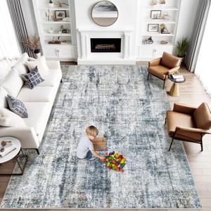 8x10 Area Rug for Living Room: Washable Abstract Soft Rugs Non Slip Modern Stain Resistant Low Pile Carpet for Dining Room Bedroom Nursery Office (Multi Blue, 8'x10')