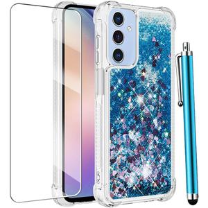 for Samsung Galaxy A16 5G Case with Screen Protector, Women Girls Glitter Sparkle Liquid Bling Floating Cute Phone Case,Soft TPU Shockproof Protective Cover (Blue, Galaxy A16 5G)