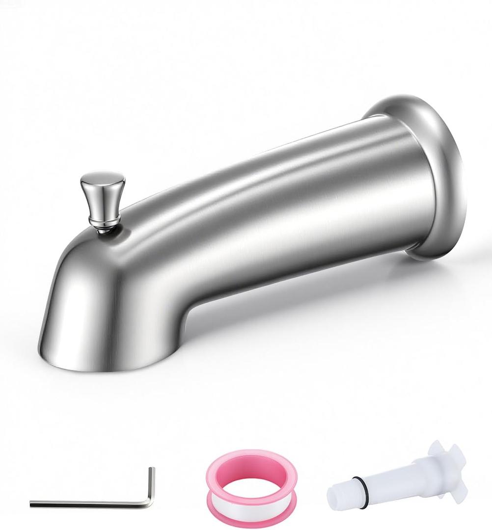 Slip On Bathtub Spout with Diverter, Extra Long 6 Inch Bathtub Spigot, Shower Spout with PTFE Tape & Hex Wrench, Fits for 1/2" IPS Threads,Brushed Nickel