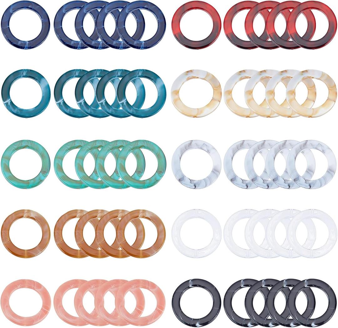PH PandaHall 50pcs Acrylic Bead Frame, 10 Colors Circle Link Connectors 1.6 Inch Imitation Gemstone Round Ring Frames with Double Holes for Earrings Bracelets Necklaces Crafts, 1 inch Inner Diameter