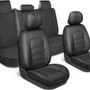 Deluxe Edition Napa Leather Seat Covers Full Set  Black Car Seat Covers Front Seats and Back Car Seat Protector, Waterproof and Universal Fit for Most Small to Medium Autos, Trucks & SUVs