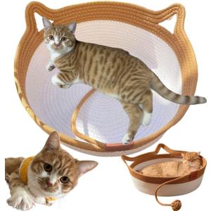 Large Instinct Basket, Stimulicat Handwoven cat Basket Rope Cotton Eliminates Bed Rejection Round Pet Basket, Boho Catbed for Cats Handwoven Scratchable Breathable Weave