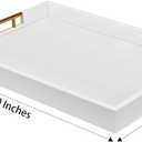 14x20 Inches White Faux Leather Wrapped Wood Serving Tray with Metal Handles for Various Occasions, Ottoman, Home Decor Decorative, Living Room, Coffee Table Organizer, Serving Breakfast On Bed