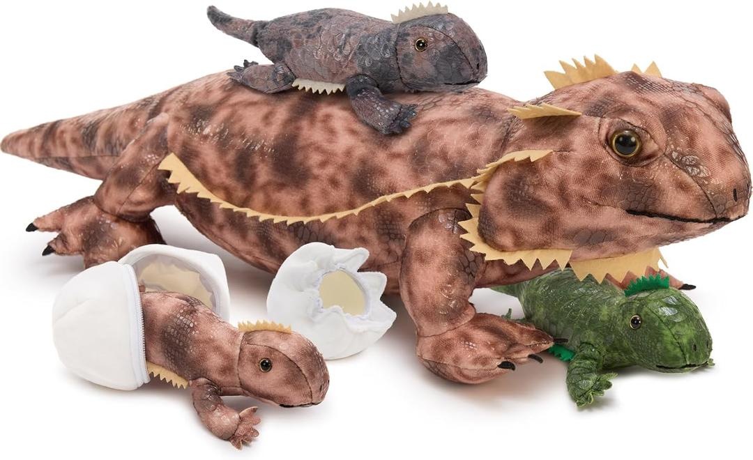 6 Pcs Bearded Dragon Lizard Stuffed Animal, Large Yellow Iguana Plush Toy 28" with 3 Babies, Reptile Gift Set for Boys Girls Kids