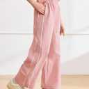 Haloumoning Girls Wide Leg Track Pants Kids Baggy Striped Parachute Pants Athletic Joggers with Pockets 5-14Y (Pink)