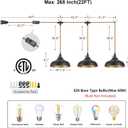 3 Light Plug in Pendant Lights Dome Hanging Lamp with Switch 22 Ft Long Hemp Rope Farmhouse Pndant Light Cord Lighting Fixture DIY Hanging Light