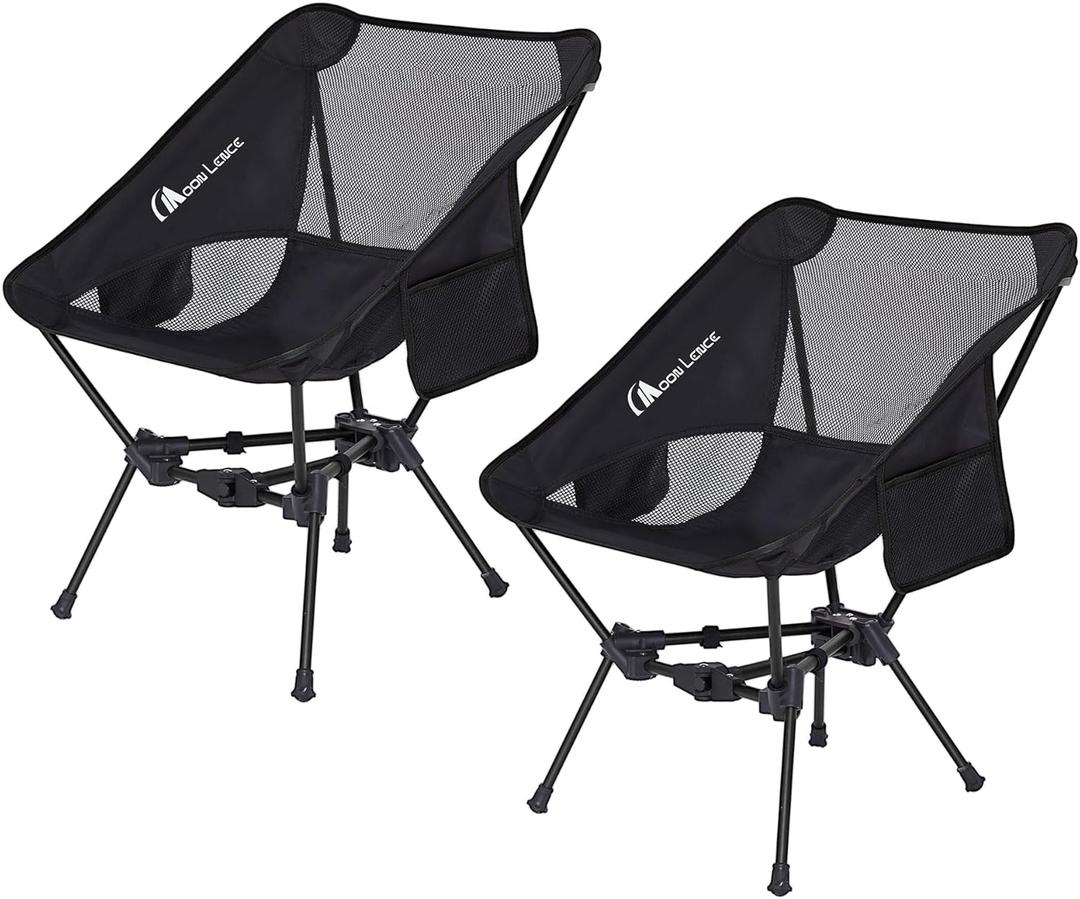 MOON LENCE Portable Camping Chair Backpacking Chair - The 4th Generation Ultralight Folding Chair - Compact, Lightweight Foldable Chairs for Hiking Mountaineering, Beach (Black-2 Pack)