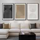 Large Framed Boho Neutral Abstract Wall Art for Living Room, 3 Piece Black White Brown Prints Paintings Artwork for Walls, Modern Minimalist Geometric Pictures for Hallway Office Wall Decor 24x36 In