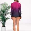 Halcurt Women's Full Zip Long Sleeve Rash Guard Swim Top with Pockets UPF50+ Quick Dry Swimsuit (L)