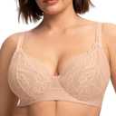 HSIA Minimizer Bras for Women Full Coverage Underwire Plus Size Unlined Mesh Jacquard Bra with Wide Straps (Beige, XL) 38D