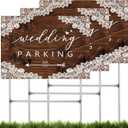 3 Packs Wedding Parking Signs 17"x12" Wedding Entrance Sign with H Stakes Plastic Double Sided Printed Arrows Waterproof Outdoor Directional Arrow Lawn Yard Signs Decorations (Rustic)