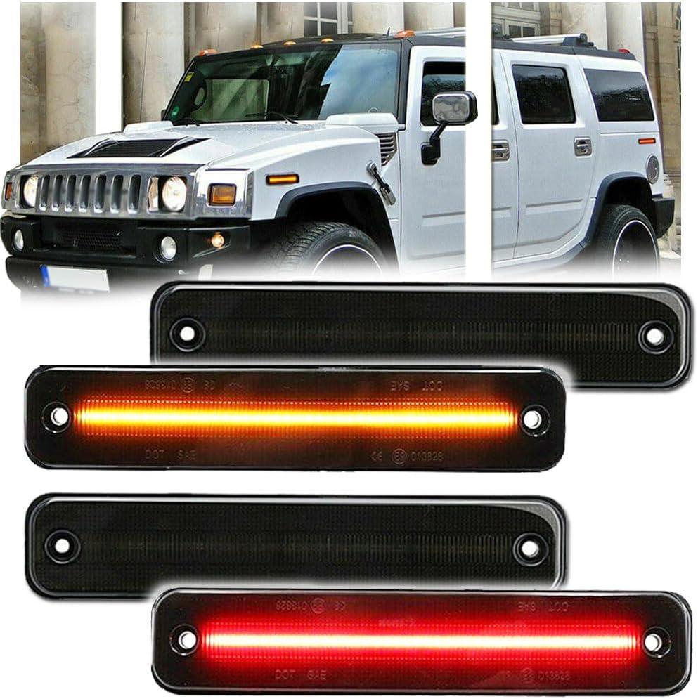4 PCS Amber LED Side Marker Light for Hummer H2 2003-2009, H2 Smoked Lens Front Turn Signal Indicator, 144 SMD LED Sidemarker Lamps - 2 Amber+2 Red