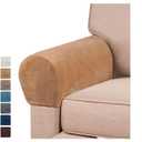 2 Pack Velvet Stretch Armrest Covers - Non Slip Sofa Chair Covers, Soft Elastic Arm Protectors for Living Room Couch, Office Chair, Recliner (Leather)