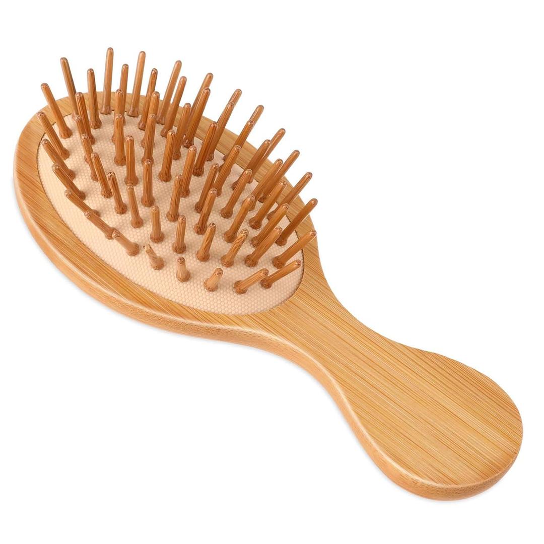 Natural Bamboo Brush, Mini Paddle Detangling Hairbrush Portable Bamboo Bristles Scalp Massage Comb Anti-Static Pocket Size Wooden Travel Hair Brush for Women & Men & Kids Thick/Thin/Curly/Dry Hair