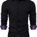 DiBanGu Mens Dress Shirts Solid Long Sleeve Button Down Shirts Regular Fit Inner Contrast Formal Shirts Wedding Business (Small, Purple Novelty)