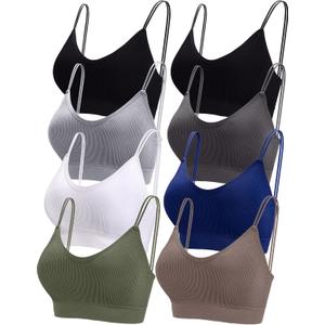 BQTQ 8 Pieces V Neck Bralettes Padded Bralettes for Women with Elastic Straps Seamless Bra (XL)