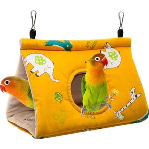 Rypet Winter Warm Bird Nest House - Hanging Hammock Velvet Shed Hut Cage Plush Fluffy Birds Hideaway Sleeping Bed Fuzzy for Parrot Parakeet Cockatiels Budgies Lovebird SmallYellow (Small (Pack of 1)