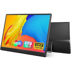 Yxk Portable Monitor 15.6 Inch 1080P 60Hz IPS HDR Ultra-Slim Travel Monitor with Dual Speakers USB-C HDMI Second Screen for Laptop PC Mac Phone Xbox PS4/5 Switch, VESA Kickstand, Zero Frame Gaming