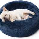 Bedsure Calming Dog Bed for Small Dogs - Donut Washable Small Pet Bed, 23 inches Anti-Slip Round Fluffy Plush Faux Fur Large Cat Bed, Fits up to 25 lbs Pets, Navy