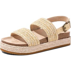 Marc Ford Summer Platform Sandals for Women Cute Open Toe Braided Beach Sandals Fashion Boho Flats with Adjustable Buckle, 9