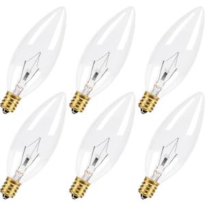 CYLYT 6-Pack E12 Candelabra Light Bulbs 40W, Dimmable Warm White 2500K Chandelier Light Bulbs for Ceiling Fan or Pendants, B10 Clear Candle Bulbs (Gold Base)