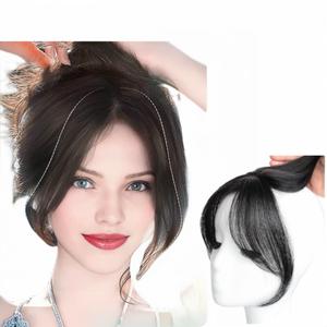 Human Hair Front Hairline Topper 10" Clip on Curtain Bangs 3D Side Fringe with Invisible PU & Lace Base (Black)