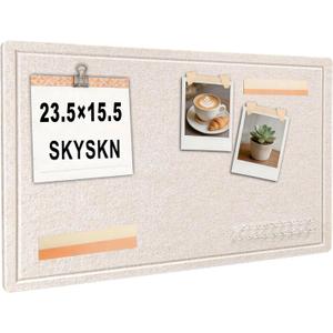 Bulletin Board, 23.5 x 15.5 inches Felt Board Decorative Pin Board, Cork Board Alternative for Wall, Foldable Self-Adhesive Vision Board Mood Board with 20 Pushpins - Oatmeal