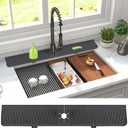Derlights 30 inch Sink Splash Guard Mat,Silicone Faucet Handle Drip Catcher Tray, Longer Silicone Sink Mat for KitchenBathroom, Drip Protector Splash Countertop (black)