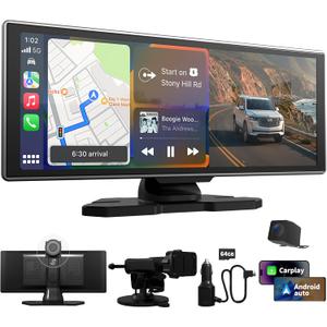 Largest Portable 11.26'' Wireless CarPlay/Android Auto Screen with 2.5D 1920x720 HD Display, Built-in DVR, 4K Front + 1080P Rear Camera, Car Screen,Easy Install Dash Cam,GPS Navigation,Voice Control (Black)