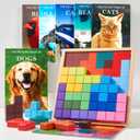 Dementia Products for Elderly -15 Wooden Tiles Matching Dementia Activities with 6 Pcs Picture Book Set for Seniors, Provide Memory Games for Alzheimer's Patients and Adults-Brain Exercise