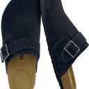 CUSHIONAIRE Hugo Genuine Leather Suede Clogs for Men Comfortable Slip On Shoes with Adjustable Buckle, Closed Toe Mens Slides (Black, 12M)