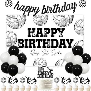 Kreatwow Volleyball Birthday Party Decorations Volleyball Happy Birthday Backdrop Black White Volleyball Theme Party Decorations Volleyball Banner Volleyball Cake Decor Balloons for Sports Birthday