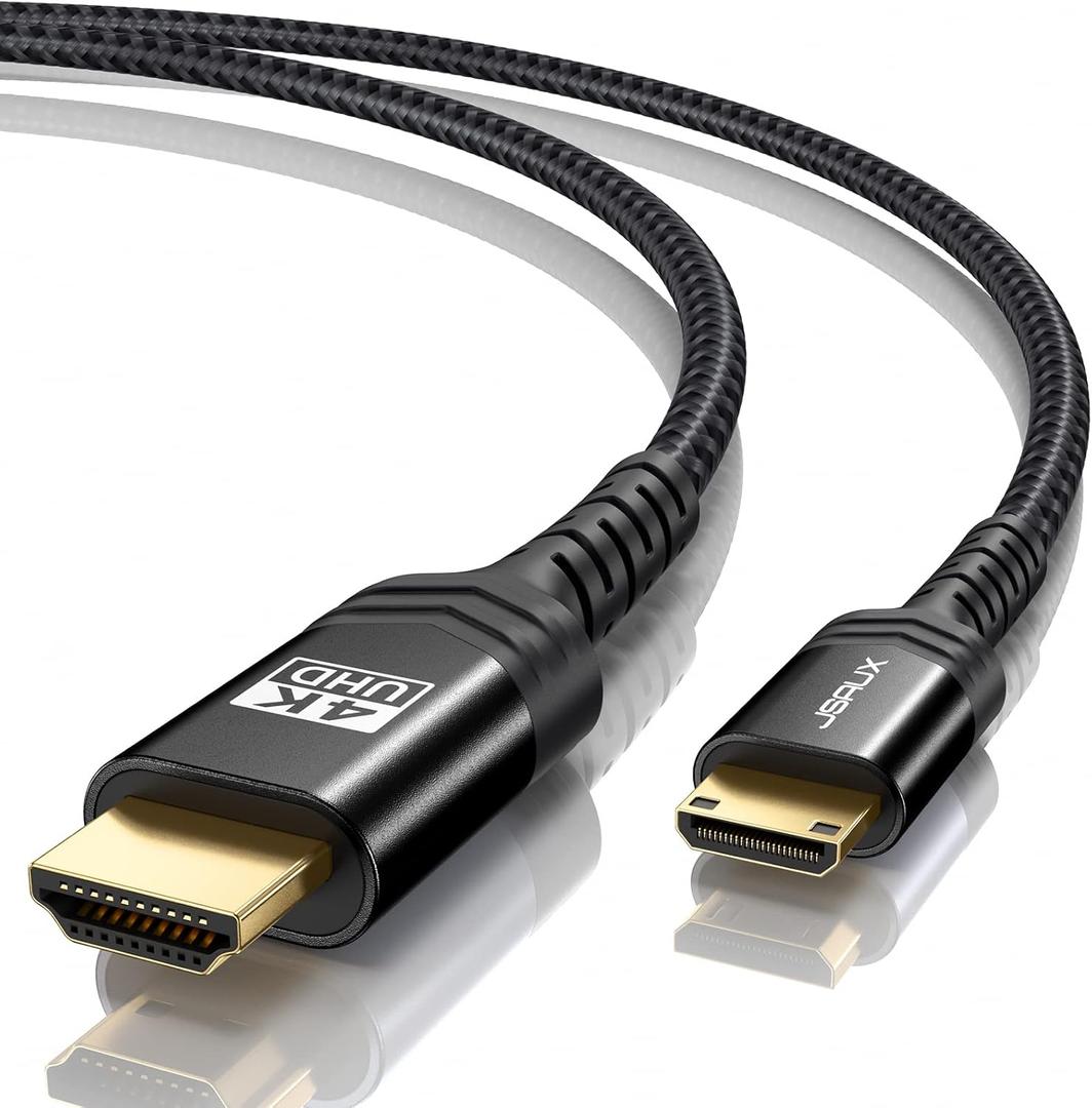 JSAUX Mini HDMI to HDMI Cable 15FT, [Aluminum Shell, Braided] High Speed 4K 60Hz HDMI 2.0 Cord, Compatible with Camera, Camcorder, Tablet and Graphics,Black